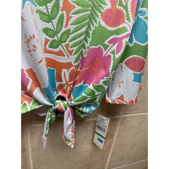 Ruby Rd. Womens Multicolor Floral Crew Neck Knotted Waist Flutter Sleeve. Sz Lp - Picture 6 of 9